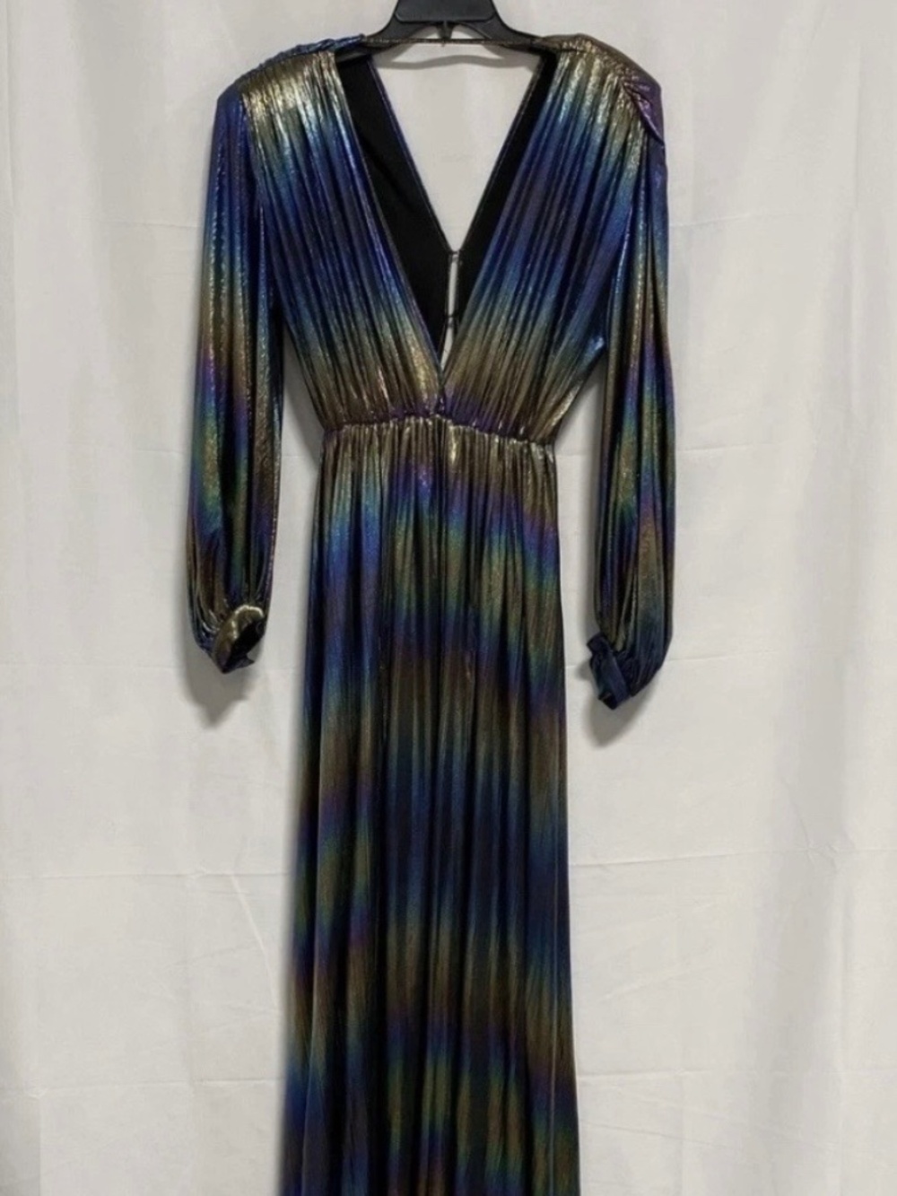 Bronx & Banco Jafari Gown Petrol Iridescent Metallic Maxi Dress Size Large NWT